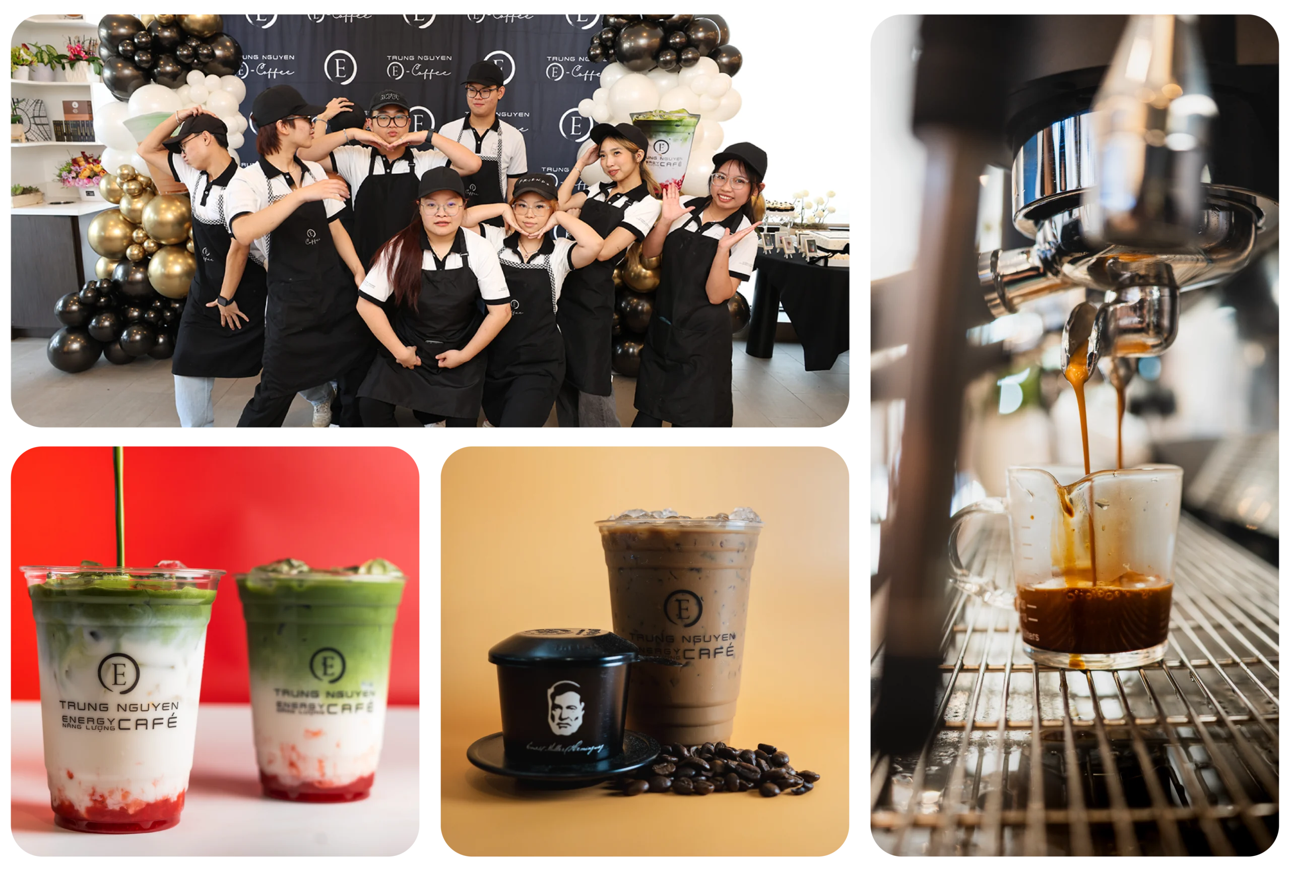 Trung Nguyên E-Coffee team in Houston, Texas, proudly displays their coffee-making skills, showcasing authentic Vietnamese